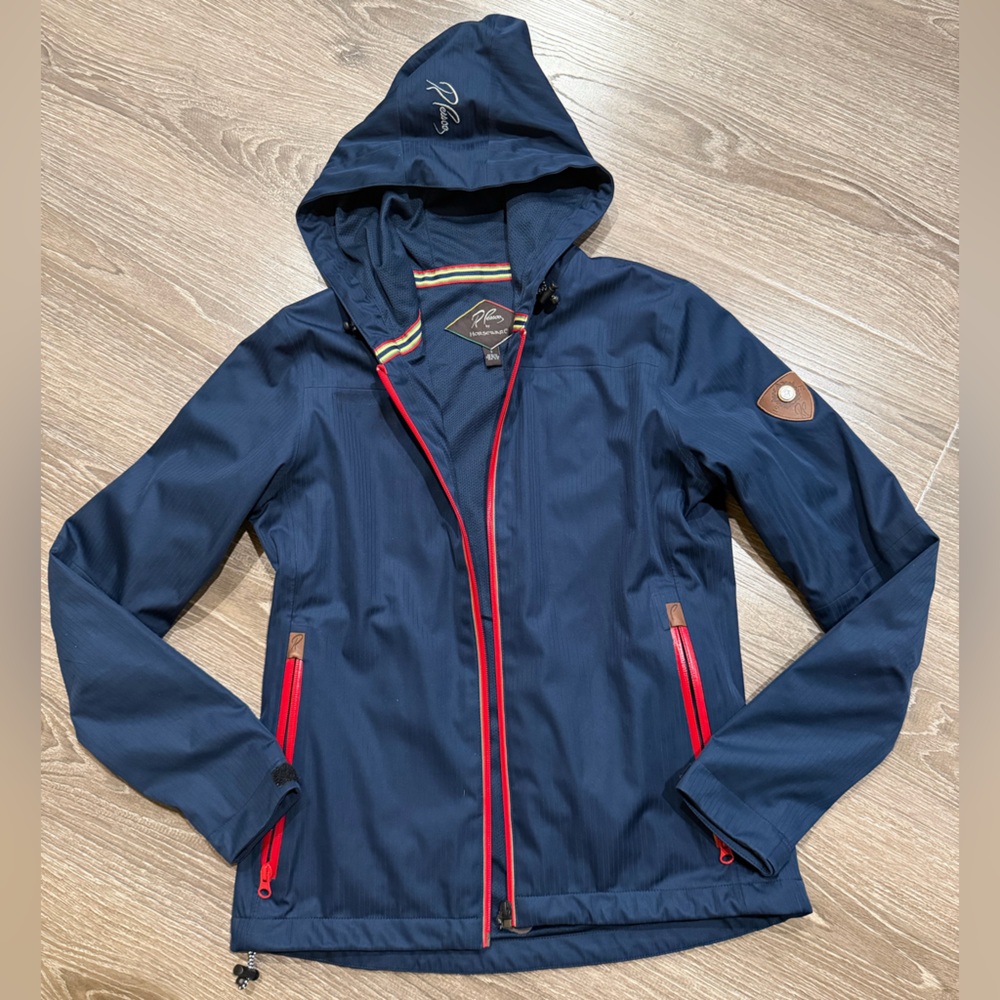 R.Pessoa By Horseware Hooded Riding Rain Jacket Size Small Navy/Red